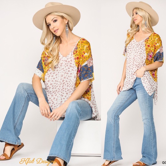 ❤️LAST 1! V Neck Boho Floral/Leopard Hi- Lo Top! - Picture 2 of 7